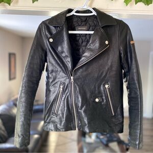 MACKAGE KIDS' DOM MOTO JACKET IN BLACK size 12 (maybe XS woman, see measurement)